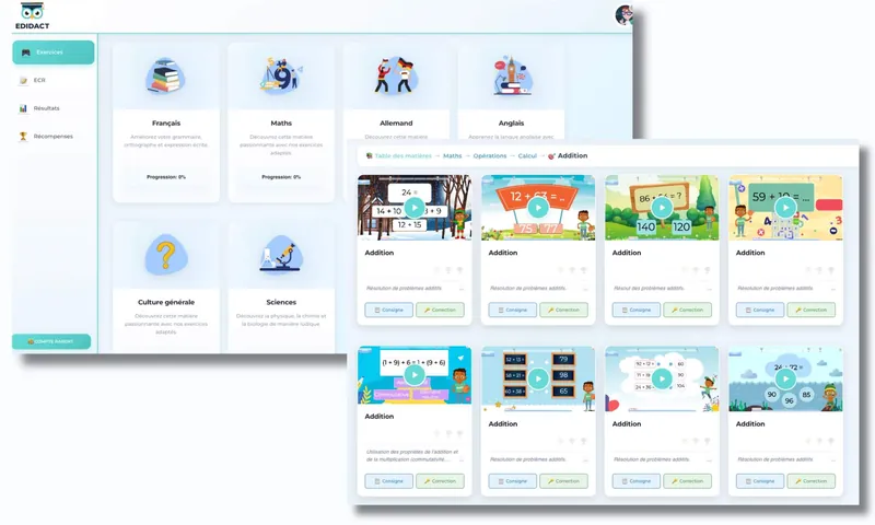 plateforme éducative Edidact proposant des cours et des exercices interactifs dans toutes les matières pour les enfants et les ados système scolaire harmos