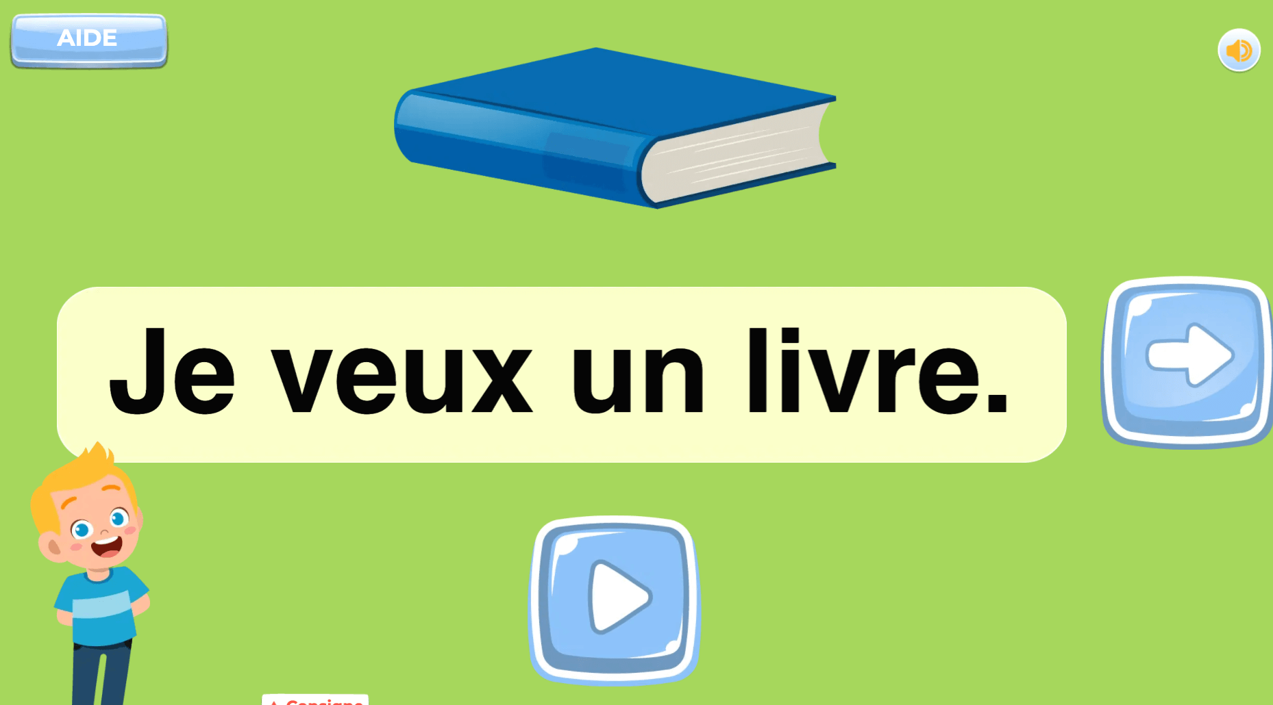Enfant de 6 ans utilisant un jeu interactif pour apprendre à lire les premières phrases