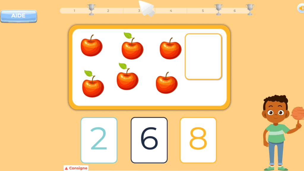enfant de 4 ans qui apprend les nombres avec un jeu éducatif en ligne en ligne