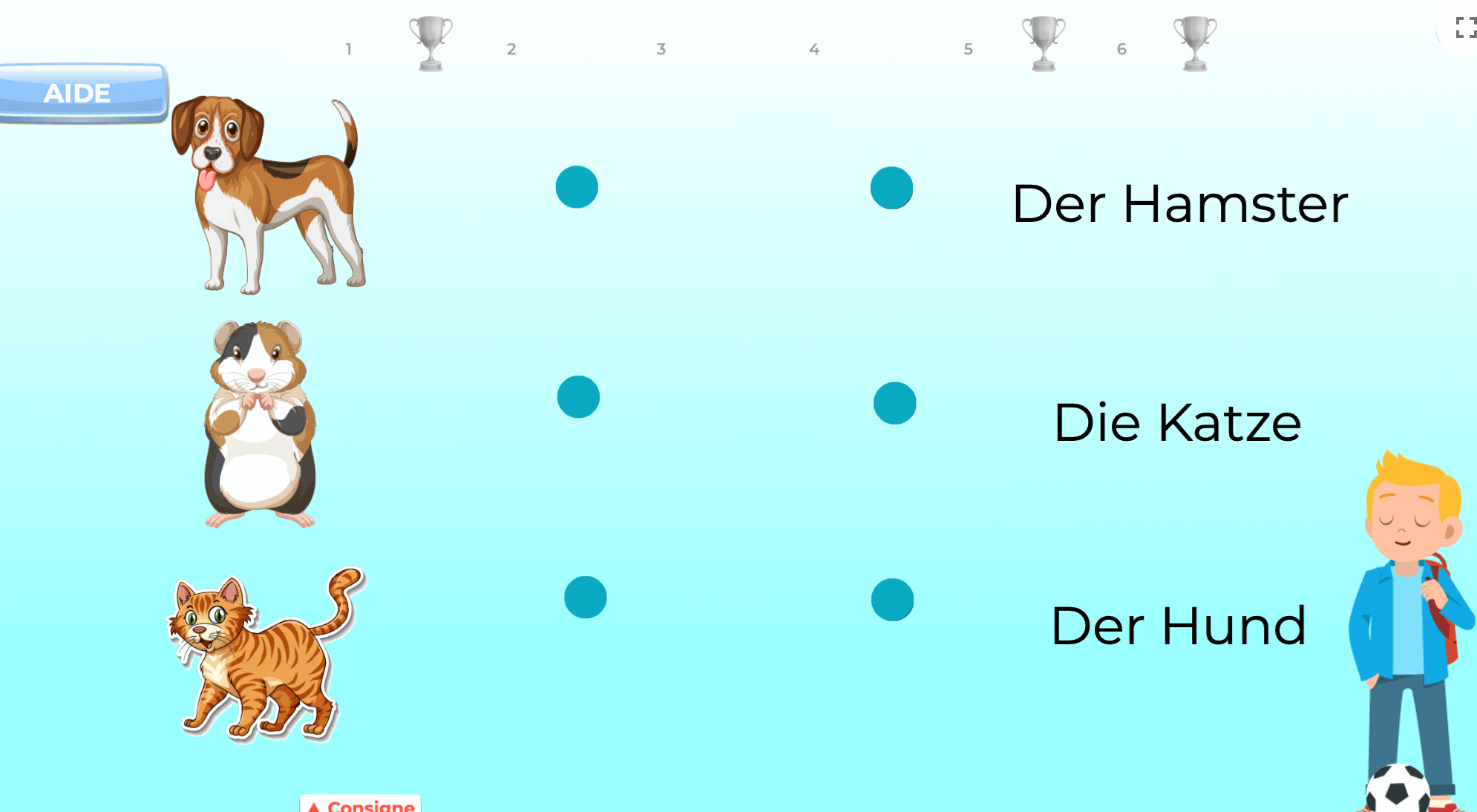 Exercice de vocabulaire allemand avec mots du quotidien – méthode visuelle et interactive pour 9P Harmos