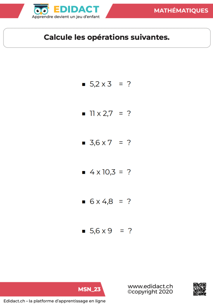 exercices tables de multiplication