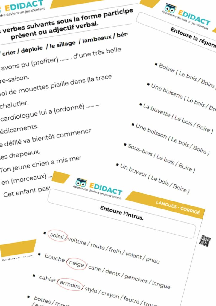 Fiche exercice de vocabulaire PDF à imprimer avec corrigé